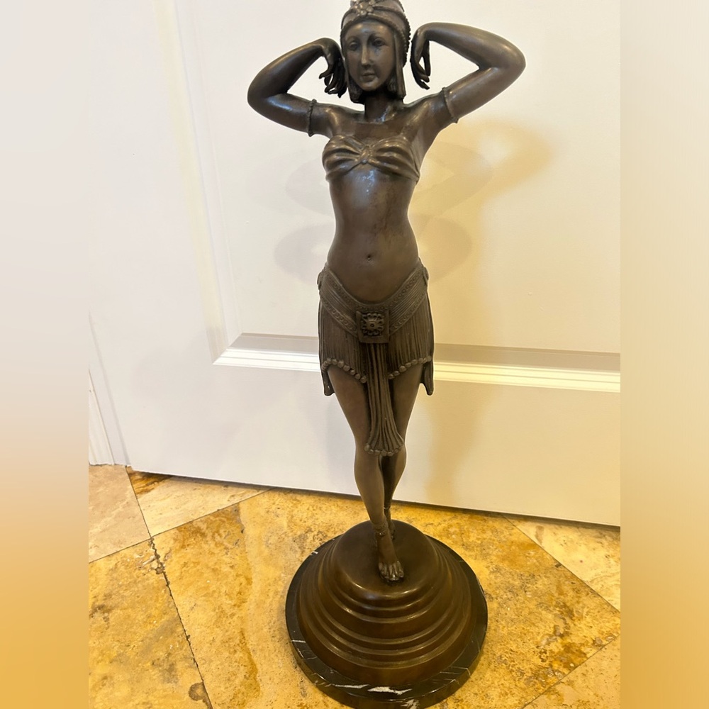 Bronze belly dancer statue with marble base